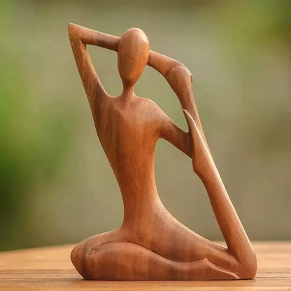 Estatua de meditación de yoga de madera madera hecha a mano