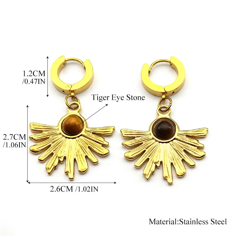 Pendientes de aro de flores de Bohemia para mujer, color dorado, acero inoxidable