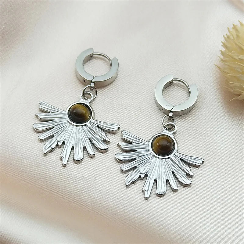 Pendientes de aro de flores de Bohemia para mujer, color dorado, acero inoxidable