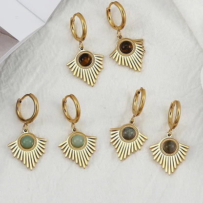 Natural stone earrings with Bohemian triangle inlays, exquisite stainless steel dangle earring