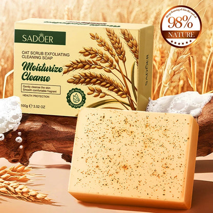 Jabón Exfoliante de avena orgánico natural, hecho a mano, jabón de limpieza profunda para el cuerpo y la cara, ilumina la piel sensible, reduce los poros