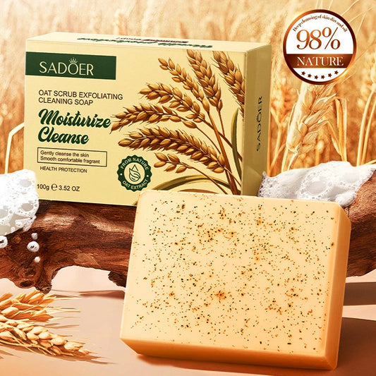 Jabón Exfoliante de avena orgánico natural, hecho a mano, jabón de limpieza profunda para el cuerpo y la cara, ilumina la piel sensible, reduce los poros