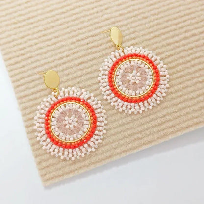 Pendientes de cuentas de arroz de aleación de Bohemia , cristal simple tejido a mano