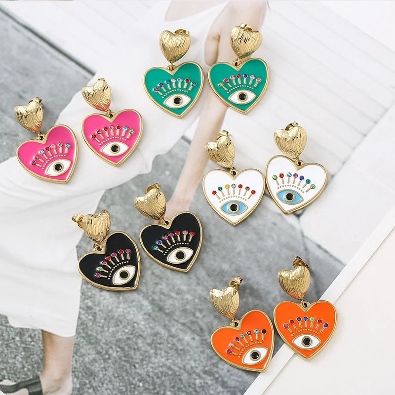 Pendientes de acero inoxidable eyes chapado en oro de 14k