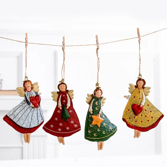 Navidad Vintage Ángel Niñas Colgante de Madera