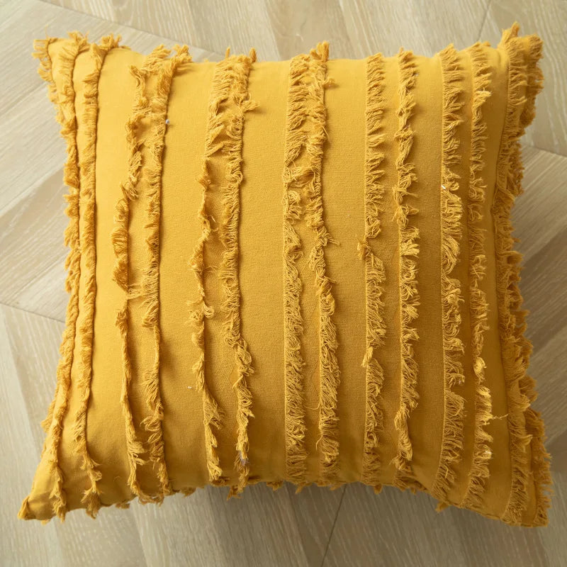 Funda de cojín Boho 45x45 Jacquard Bordado Borla