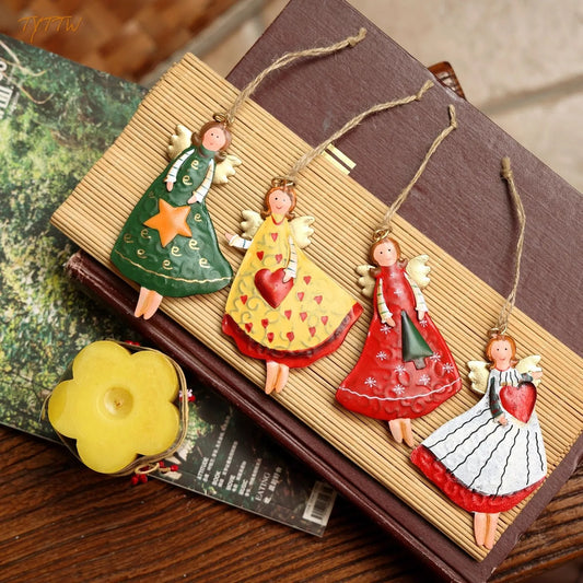 Navidad Vintage Ángel Niñas Colgante de Madera