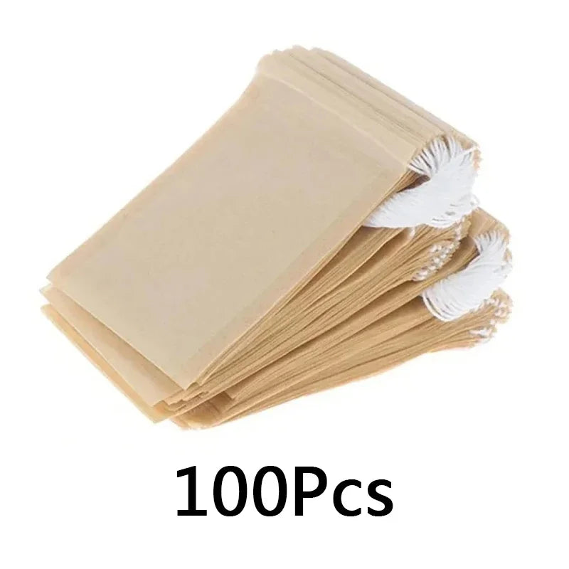 100 piezas de bolsas de té desechables de papel biodegradable con sello de cuerda