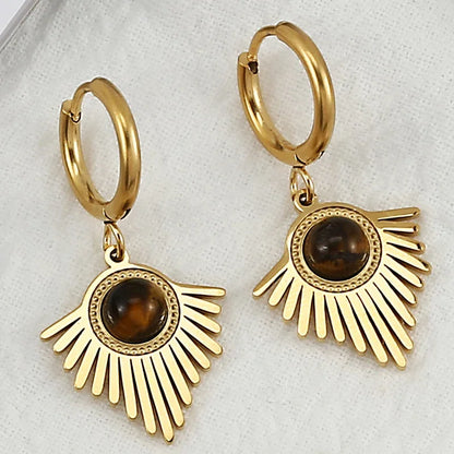 Natural stone earrings with Bohemian triangle inlays, exquisite stainless steel dangle earring