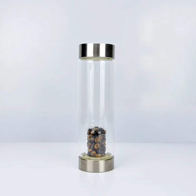 Botella de agua de acero inoxidable con piedra preciosa, tallada a mano