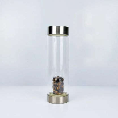 Botella de agua de acero inoxidable con piedra preciosa, tallada a mano