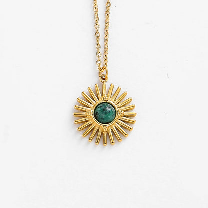 Collares colgantes de girasol de piedra natural de Bohemia y cadena de acero inoxidable