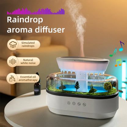 Humidificador de aire de lluvia Luz colorida Ruido blanco Difusor de aceites esenciales, ultrasónico