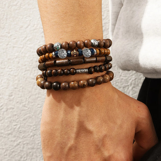 Unisex Bohemian multi-layer wooden bead bracelet