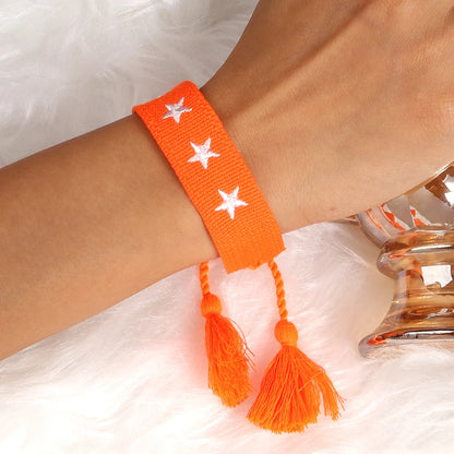 Letras de bordado de Bohemia Pulsera de borla tejida trenzada ajustable hecha a mano moda retro