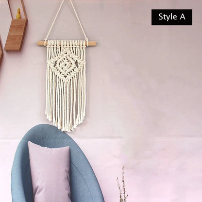 Tapiz colgante de pared con bolsillo tejido a mano, Artesanía bohemia