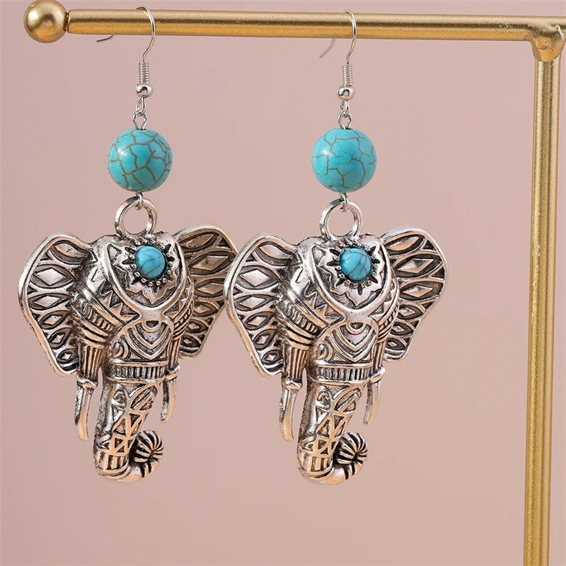 Pendientes colgantes de elefante grande de metal