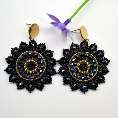 Pendientes de cuentas de arroz retro de moda bohemia con cristal ahuecado tejido a mano