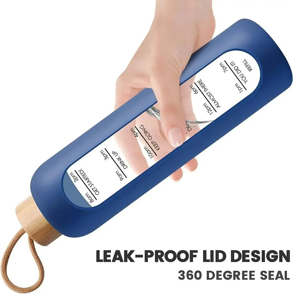 Botellas de agua de vidrio con marcado en tiempo, 32oz, 1L, tapa de bambú sin plomo, botella con funda de silicona