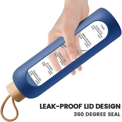 Botellas de agua de vidrio con marcado en tiempo, 32oz, 1L, tapa de bambú sin plomo, botella con funda de silicona