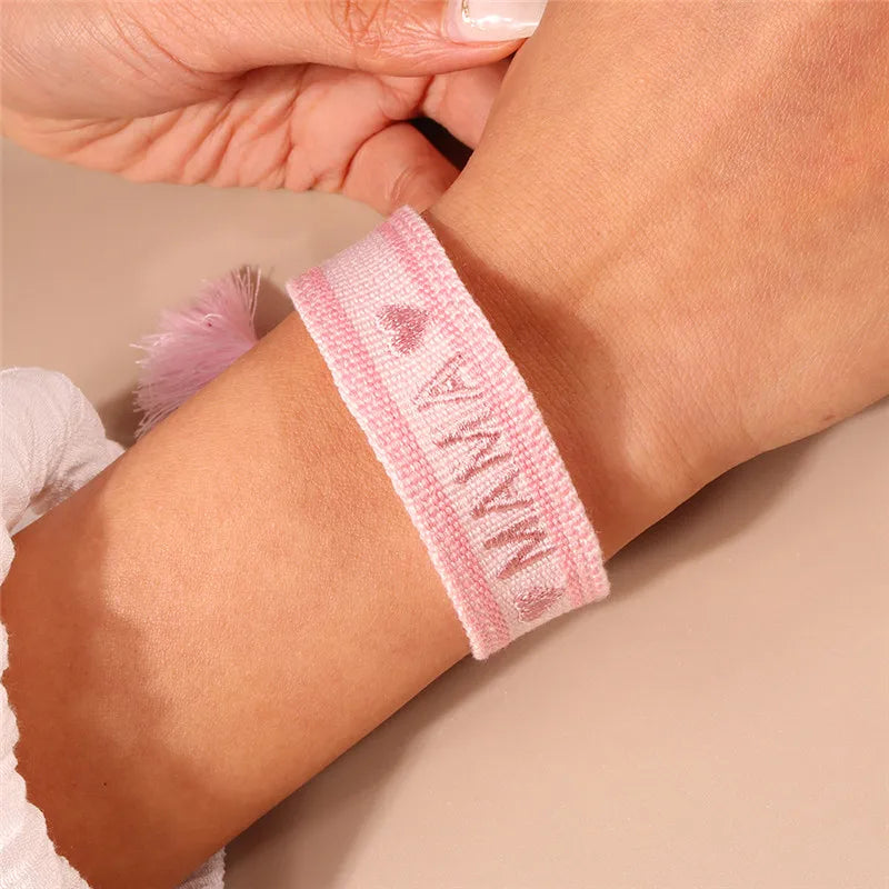 Letras de bordado de Bohemia Pulsera de borla tejida trenzada ajustable hecha a mano moda retro
