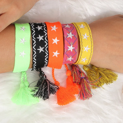 Letras de bordado de Bohemia Pulsera de borla tejida trenzada ajustable hecha a mano moda retro