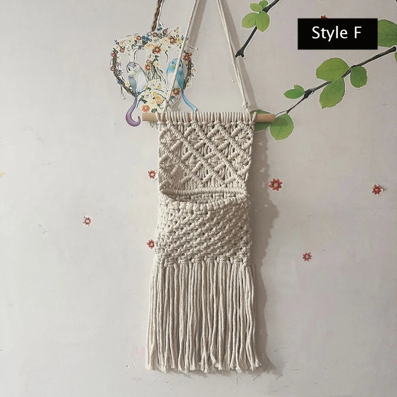 Tapiz colgante de pared con bolsillo tejido a mano, Artesanía bohemia