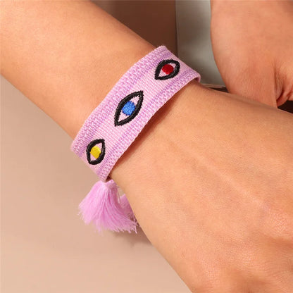 Letras de bordado de Bohemia Pulsera de borla tejida trenzada ajustable hecha a mano moda retro