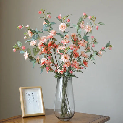 Camelia 1 pieza, rama larga con hojas flores artificiales