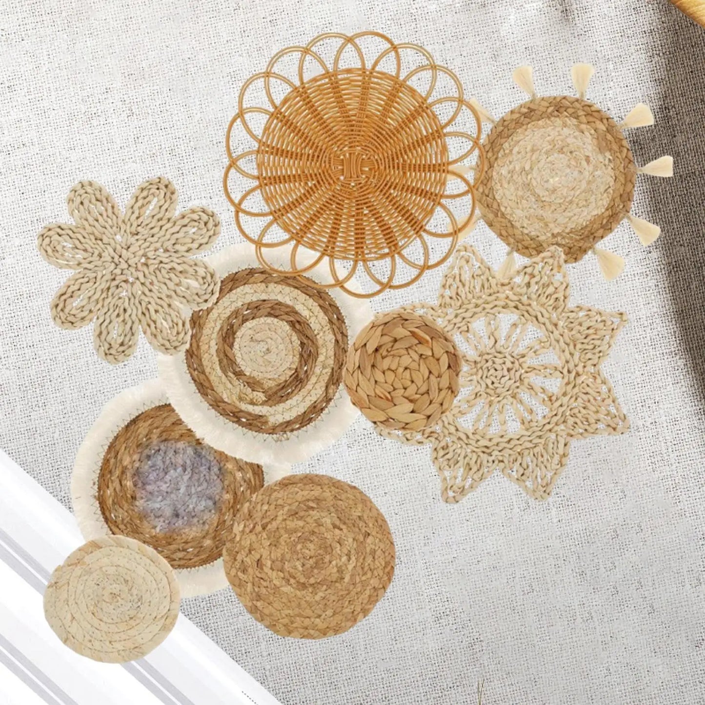 9 piezas Boho Seagrass para colgar en la pared Ligero Hecho a mano