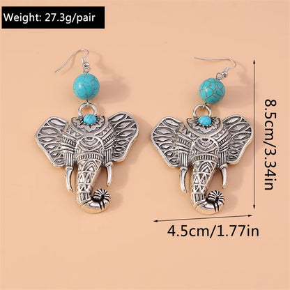 Pendientes colgantes de elefante grande de metal