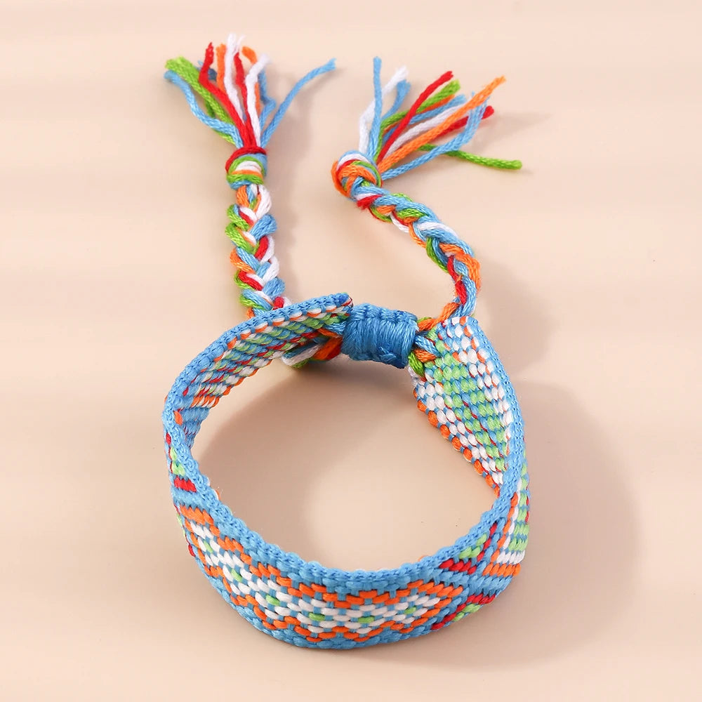 Letras de bordado de Bohemia Pulsera de borla tejida trenzada ajustable hecha a mano moda retro