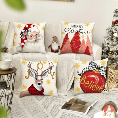 4 Uds funda de almohada de Feliz Navidad, árbol de Navidad Reno Santa Claus sala de estar sofá decoración funda de cojín