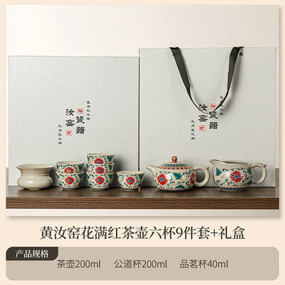 Juego de tazas y tetera de cerámica de lujo floral