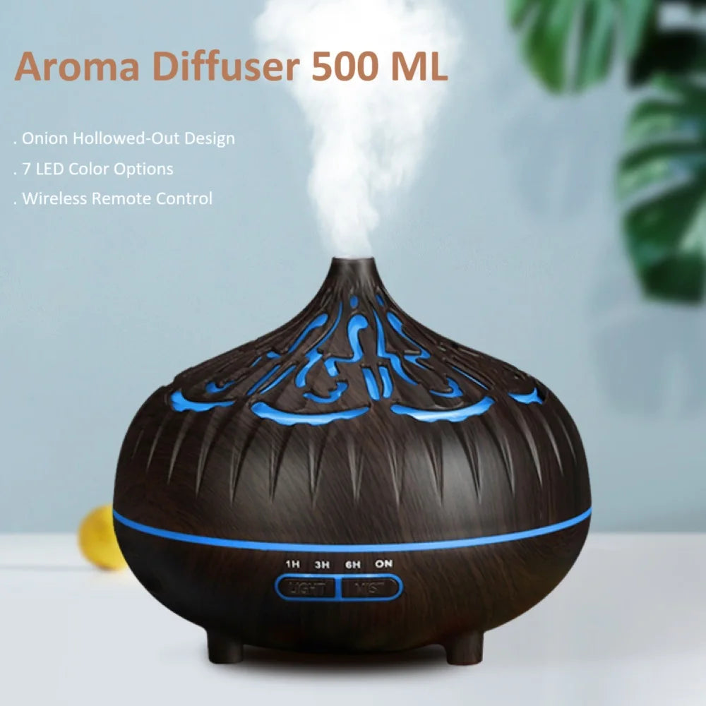 Humidificador de aire de 500 ml, difusor de aceites esenciales de aromaterapia, grano de madera, control remoto, humidificador ultrasónico para hogar, dormitorio, spa