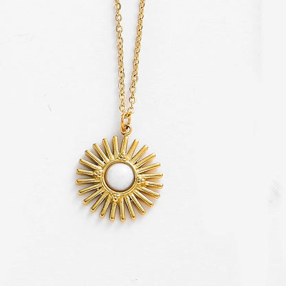 Collares colgantes de girasol de piedra natural de Bohemia y cadena de acero inoxidable