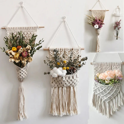 Tapiz colgante de pared con bolsillo tejido a mano, Artesanía bohemia