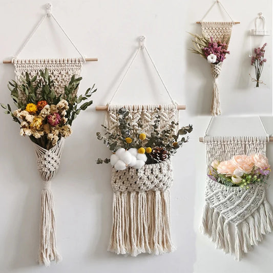 Handwoven wall hanging tapestry with pocket, Bohemian craftsmanship 