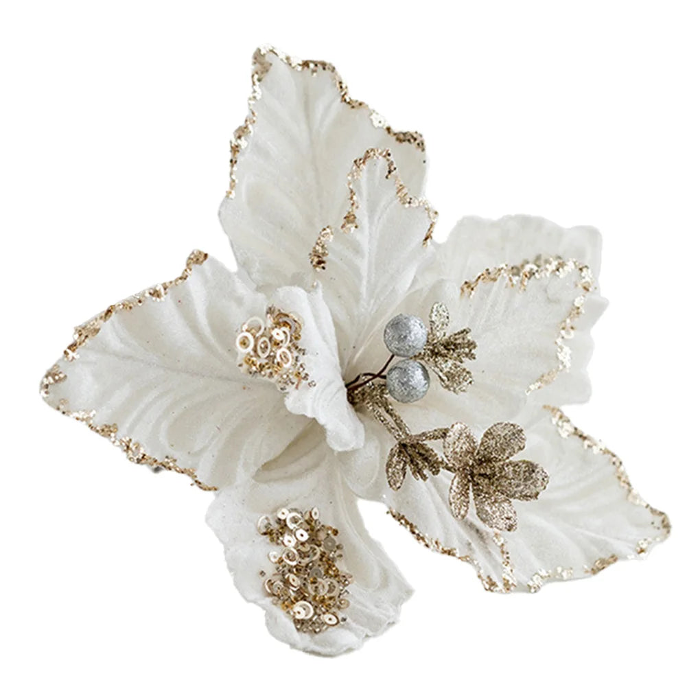 Flores de Navidad 22cm con purpurina