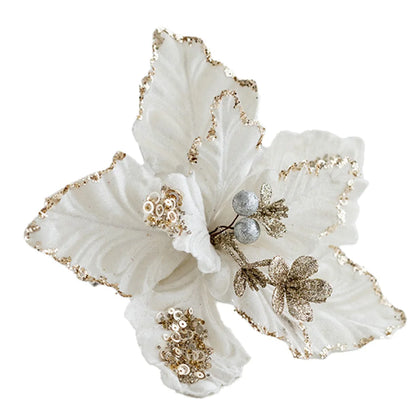 Flores de Navidad 22cm con purpurina