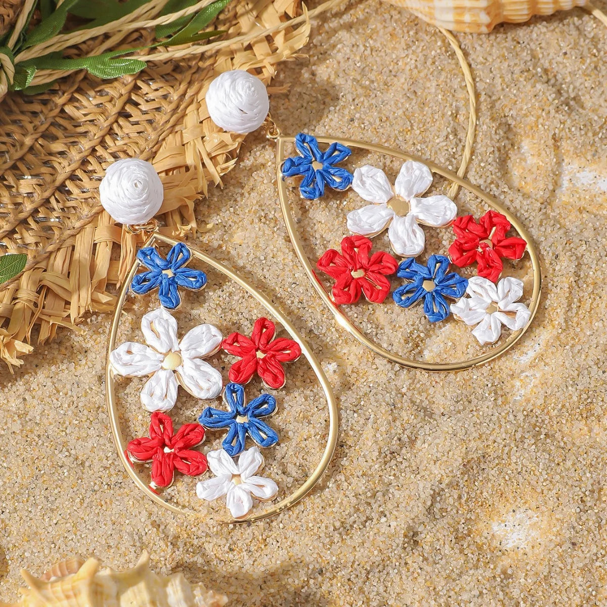 Pendientes colgantes de flores elegantes de Bohemia