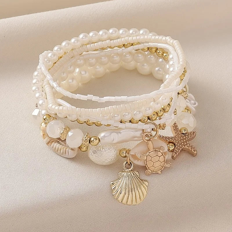 Multicolored beaded bracelets with Bohemian crystal tassel