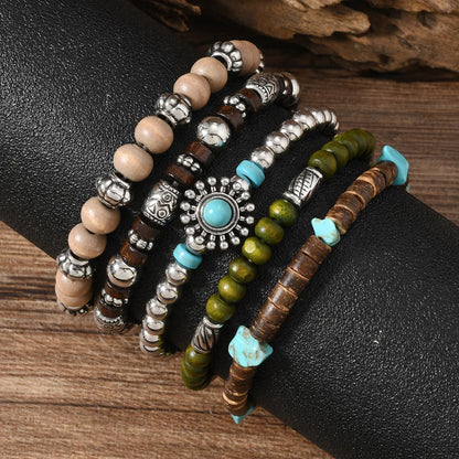 Bohemia Vintage Tribal Pulseras de Cuentas de Madera