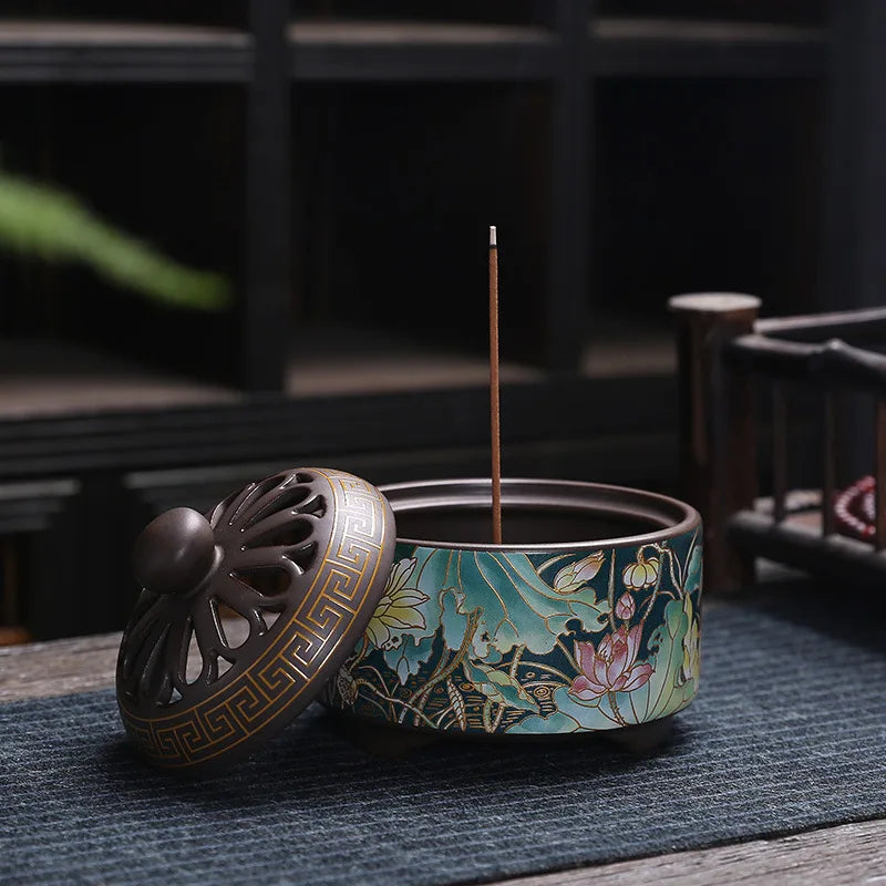 Quemador de incienso de loto de cerámica
