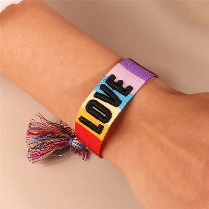 Letras de bordado de Bohemia Pulsera de borla tejida trenzada ajustable hecha a mano moda retro