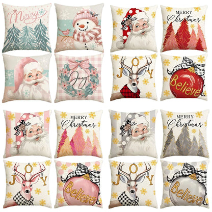 4 Uds funda de almohada de Feliz Navidad, árbol de Navidad Reno Santa Claus sala de estar sofá decoración funda de cojín