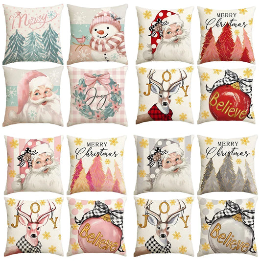 4 Uds funda de almohada de Feliz Navidad, árbol de Navidad Reno Santa Claus sala de estar sofá decoración funda de cojín