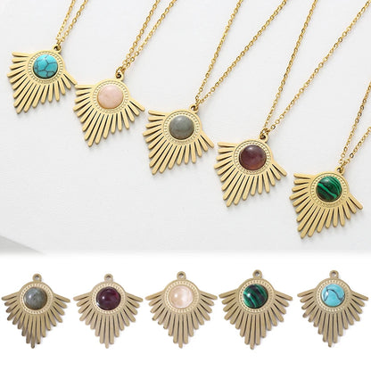 Collar con colgante de piedra natural triangular geométrico de Bohemia acero inoxidable