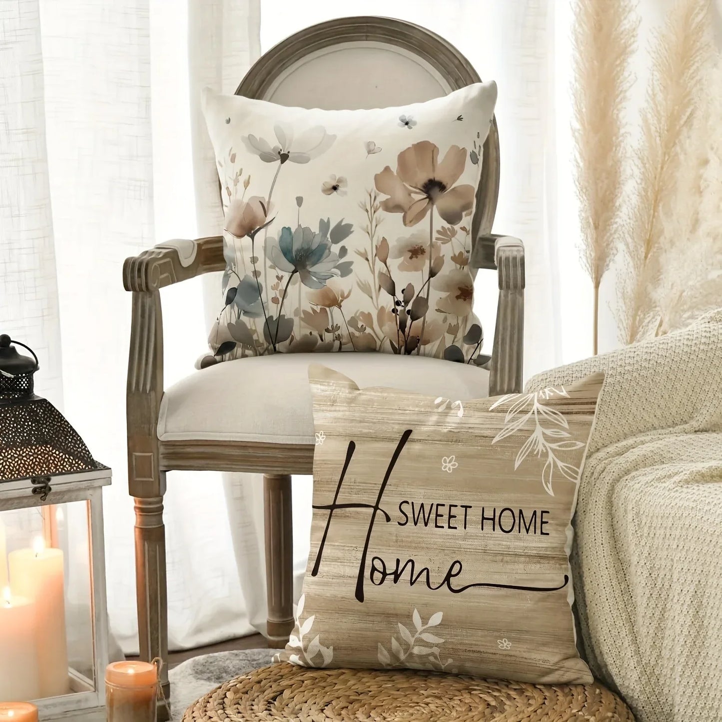 Funda de almohada decorativa para el hogar, diseño de patrón de pájaro, flor y planta, suave y cómoda