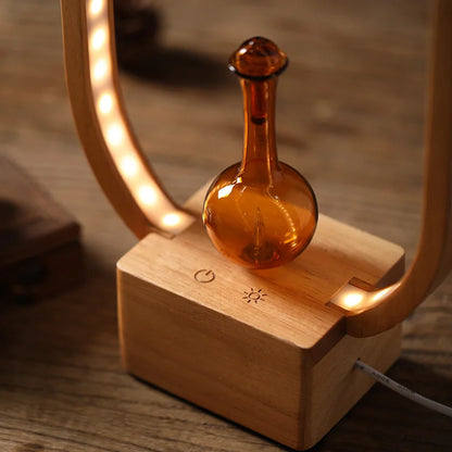 Difusor de aceites esenciales con base de madera y difusor de aroma nebulizante de vidrio con luz LED cálida